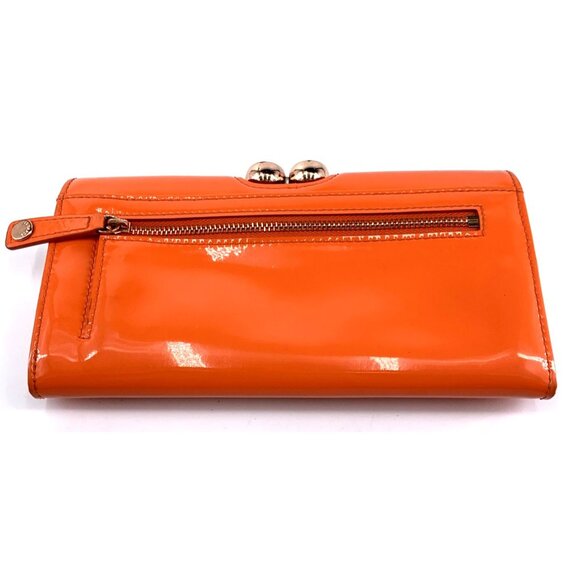 Ted Baker Wallet London Orange Patent Leather Crystal Kiss Lock Frenchie Lining - Picture 3 of 14
